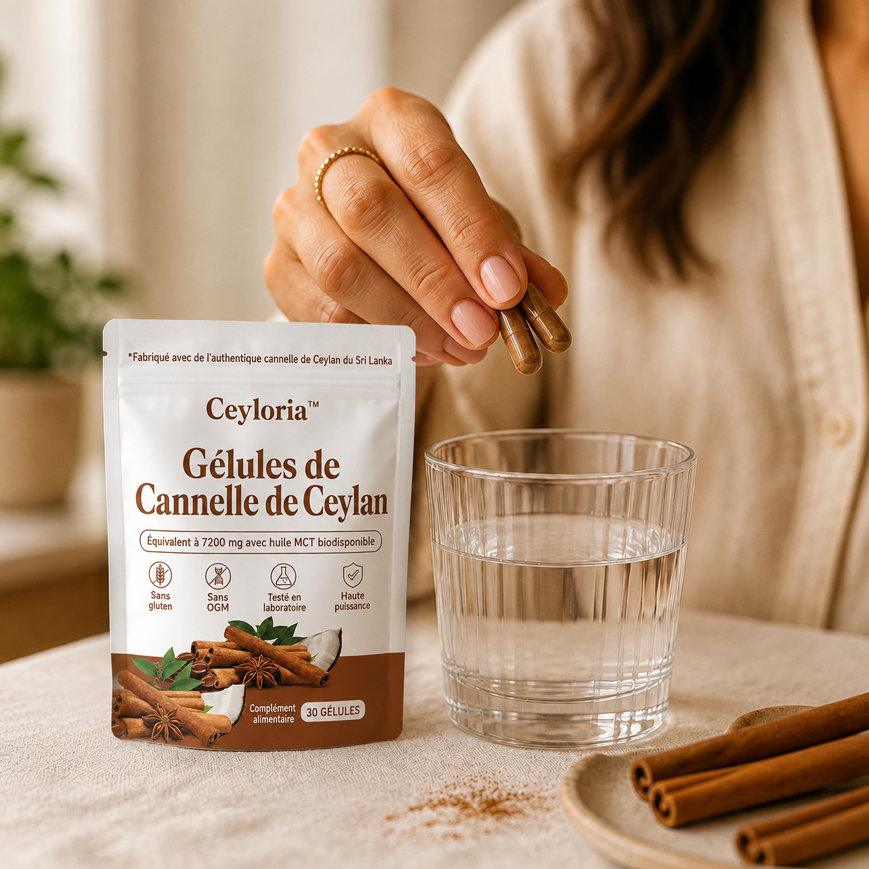 Prendre les gélules Ceyloria avec un verre d'eau